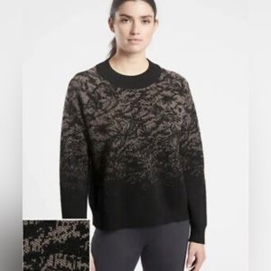 Athleta Textured Jacquard Merino Wool Sweater Size Small Black Grey 632069 EUC